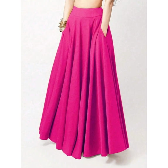 Womens Hot Pink Flowing Maxi Skirt A-Line Casual Solid Color