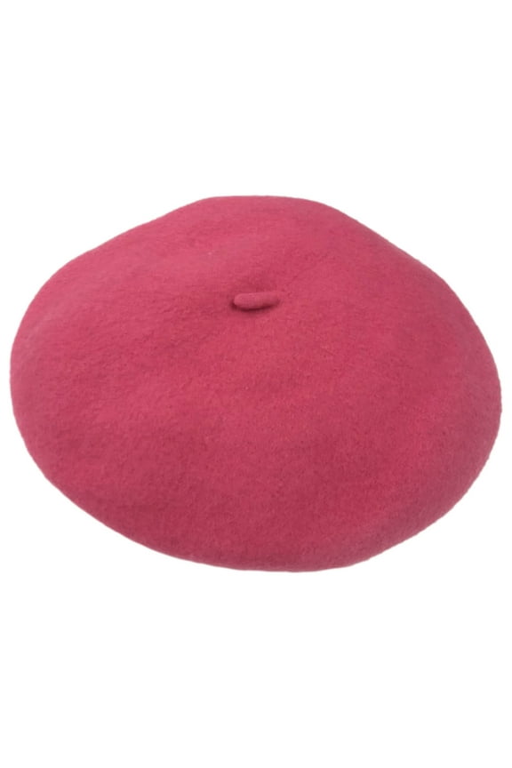 Womens Hot Pink Fuchsia Wool Felt Beret Hat
