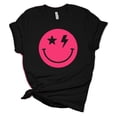 thumbnail image 1 of Womens Hot Pink Happy Face Smile With Lightning Eyes Unisex Fit Short Sleeve T-shirt Graphic Tee-Black-large, 1 of 4