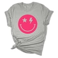 thumbnail image 1 of Womens Hot Pink Happy Face Smile With Lightning Eyes Unisex Fit Short Sleeve T-shirt Graphic Tee-Sports Grey-xl, 1 of 4