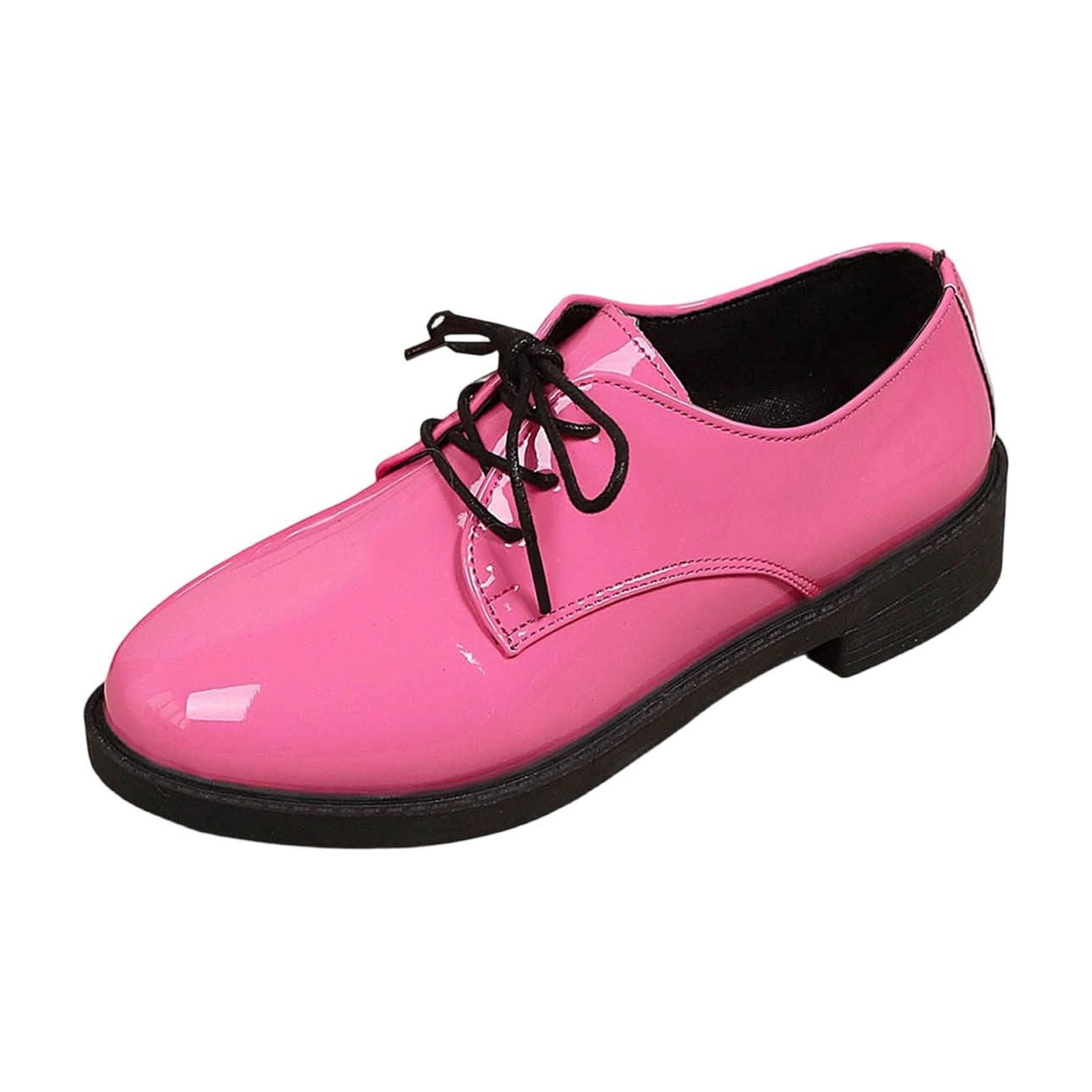 Womens Hot Pink Oxford Shoes - Patent Faux Faux Leather Low Heel Lace Up, Comfortable & Fashionable for Casual, Work or School,Size 9