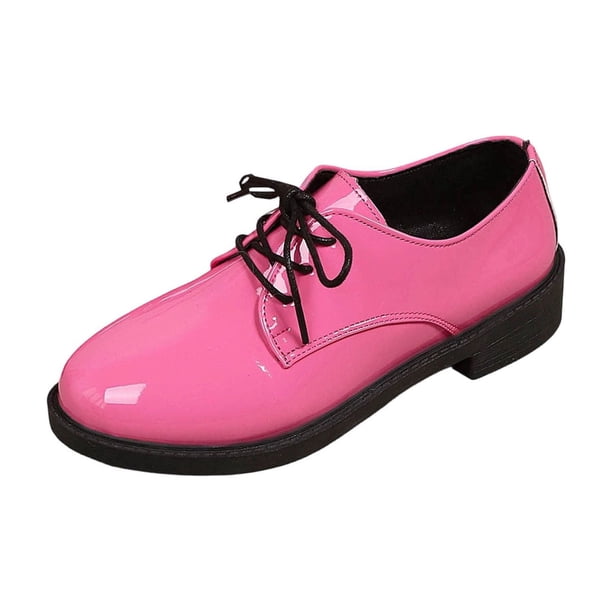 Womens Hot Pink Oxford Shoes - Patent Faux Faux Leather Low Heel Lace Up, Comfortable & Fashionable for Casual, Work or School,Size 9