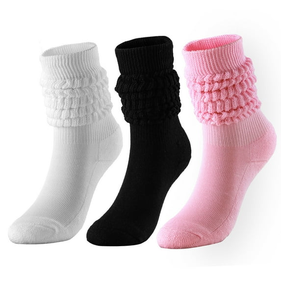 Womens Hot Pink Ruffle Crew Socks 3-Pair Pack, Frilly Mid-Calf Everyday Casual Socks, Soft Polyester One Size Fits Most 5-9,Size Free Size