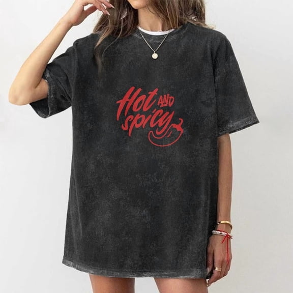Womens "Hot And Spicy" Sassy Slogan Graphic Tees Bold Print T - shirts With Witty Text Design Comfortable Short Sleeve Casual Daily Wear Tops Perfect For Those With A Vibrant Personality