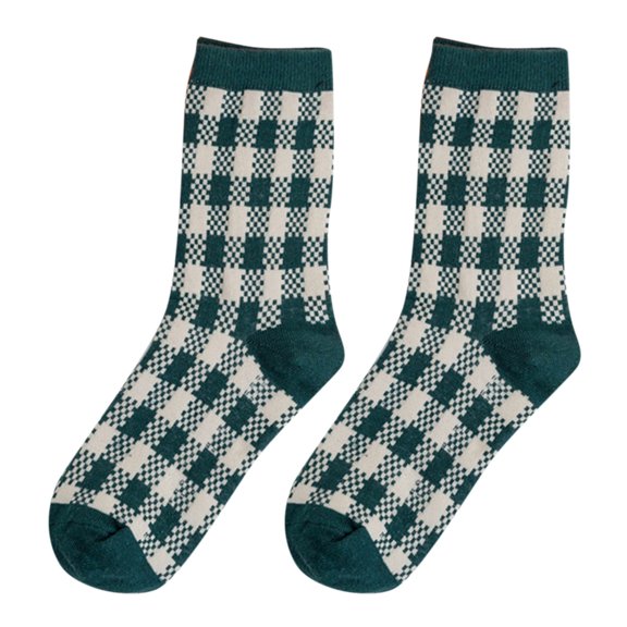 Womens Houndstooth Argyle Crew Socks Vintage Floral Graffiti Pattern Korean Style Soft Cotton Blend
