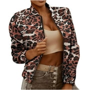 NARHBRG Womens Houndstooth Bomber Jacket 2023 Fashion Long Sleeve Zip Up Coat Casual Stand Collar Lightweight Outwear Tops