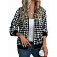 thumbnail image 1 of Womens Houndstooth Zip Up Jacket Casual Wool Coats Fashion Fall Outfits for Women Black XL, 1 of 9
