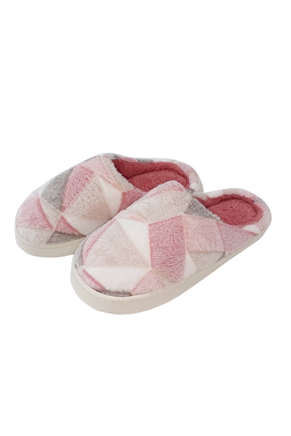 Pink Checkered Slippers With Memory Foam Non-Slip Soles,Plaid Indoor Outdoor Bedroom Winter Shoes Size 8