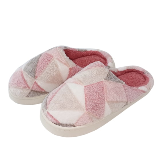 Pink Checkered Slippers With Memory Foam Non-Slip Soles,Plaid Indoor Outdoor Bedroom Winter Shoes Size 7