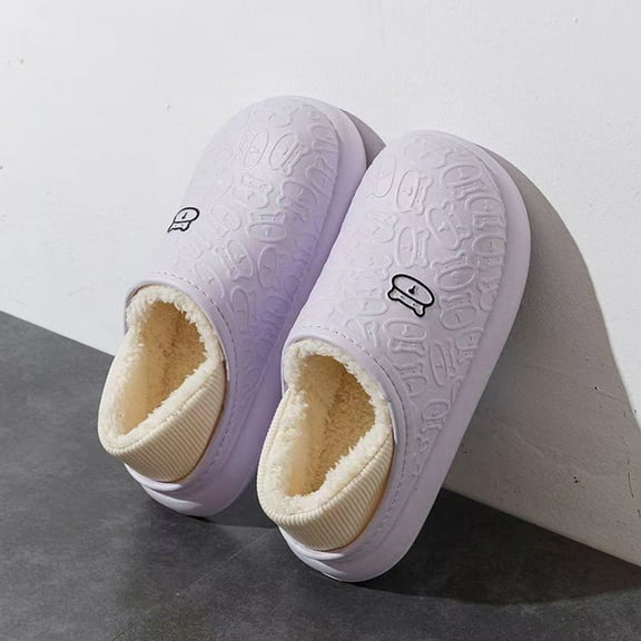 Womens House Cute Bear Slippers,Purple Memory Foam Plaid Scuff Non-Slip Soles Indoor Outdoor Comfortable Bedroom Winter Shoes-L