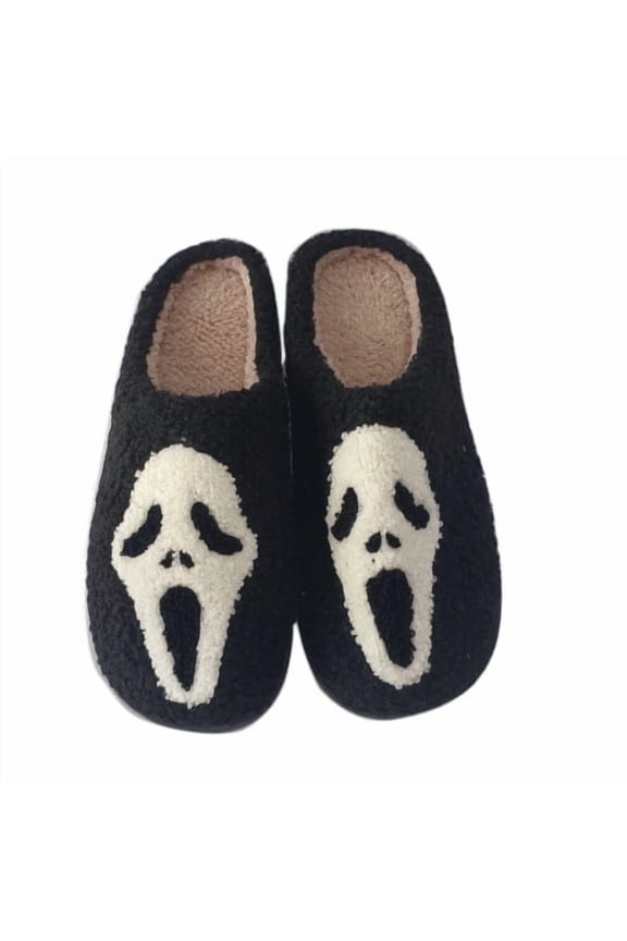 Halloween Skull Warm Slippers For Women Men,Ghost Face Memory Foam Cozy Anti-Slip House Shoes Indoor Outdoor Size 7