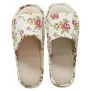 Womens House Slippers, Open Toe Memory Foam Washable Non-Slip Scuff Linen Printing Slippers, Cute Comfy Classic Japanese Slip On Autumn Winter Bedroom Indoor Outdoor Slide, Size 6.5-11
