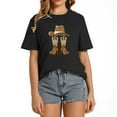 thumbnail image 1 of Womens Howdy Cowboy Hat Boots Country Western Rodeo for Women Casual T-Shirt Black, 1 of 5