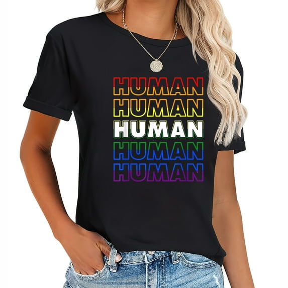 Womens Human Rainbow LGBT Flag Bi Lesbian Trans Gay Pride Month T-Shirt