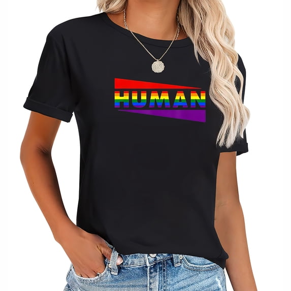 Womens Human Rainbow LGBT Flag Bi Lesbian Trans Gay Pride Month T-Shirt