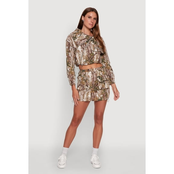Womens Hunter Camo Drawstring Hem Mini Skirt