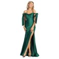thumbnail image 1 of Womens Hunter Green Bridesmaid Prom Stretchy Long Cowl Neck Off The Shoulder Trumpet Plus Size Dress, 1 of 5