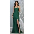 thumbnail image 1 of Womens Hunter Green Bridesmaids Gala Pageant Long V-Neck Sleeveless Sheath Plus Size Dress, 1 of 5