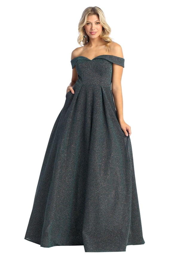 Womens Hunter Green Prom Evening Pageant Long Off The Shoulder Sleeveless A-Line Plus Size Dress