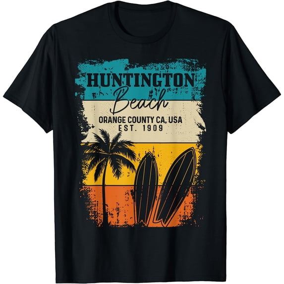 Womens Huntington Beach Surfing Vintage Orange County California T-Shirt Black 2X-Large
