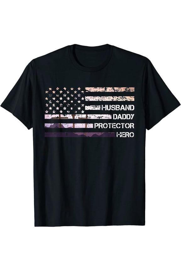 Womens Husband Daddy Protector Hero Shirt Father's Day Dad Gift Papa Idea T-Shirt Black Tee