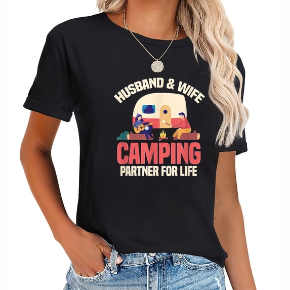 Womens Husband & Wife Camping Partner For Life RV Campers Camping T-Shirt