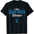 thumbnail image 1 of Womens I Am A Colon Cancer Warrior Colorectal Blue Awareness Ribbon T-Shirt Black 2X-Large, 1 of 5