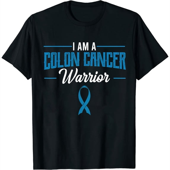 Womens I Am A Colon Cancer Warrior Colorectal Blue Awareness Ribbon T-Shirt Black 2X-Large