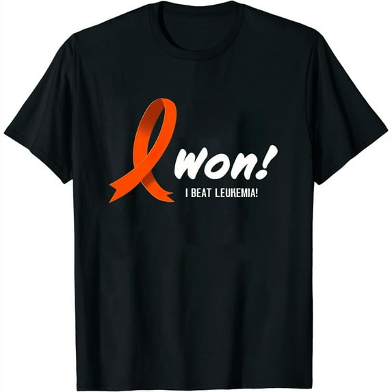 Womens I Beat LEUKEMIA Shirt, I Won! Orange Ribbon For Survivors Short Sleeve T-Shirt Black 4X-Large