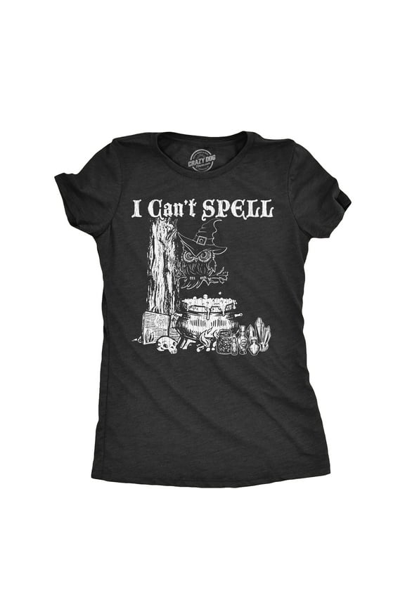 Womens I Cant Spell T Shirt Funny Halloween Witch Owl Spelling Joke Tee for Ladies Womens Graphic Tees