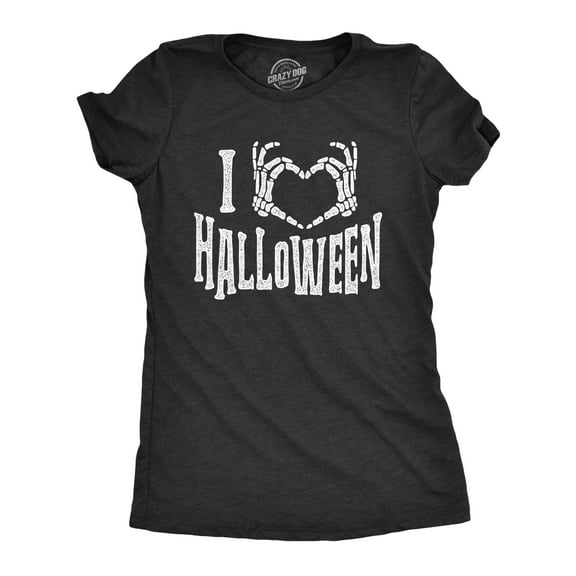 Womens I Heart Halloween T Shirt Funny Love Skeleton Heart Hands Graphic Tee Womens Graphic Tees
