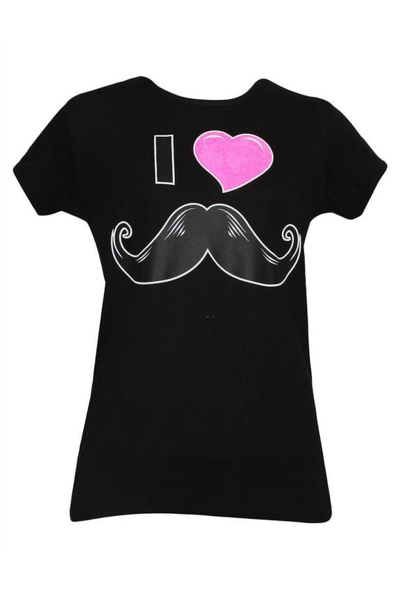Womens I Heart Mustaches Black Short-Sleeve T-Shirt - Small