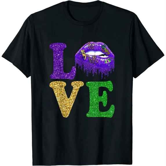 Womens I Love Mardi Gras Tee Mardi Gras T-Shirt Black Small