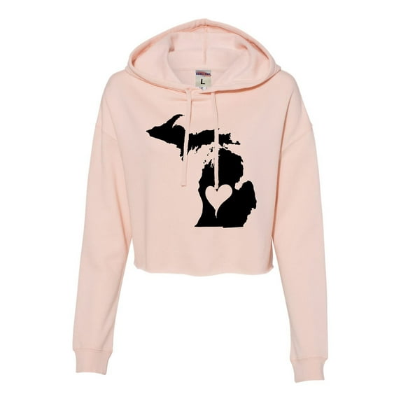 Womens I Love Michigan I Heart Michigan Cropped Hooded Sweatshirt