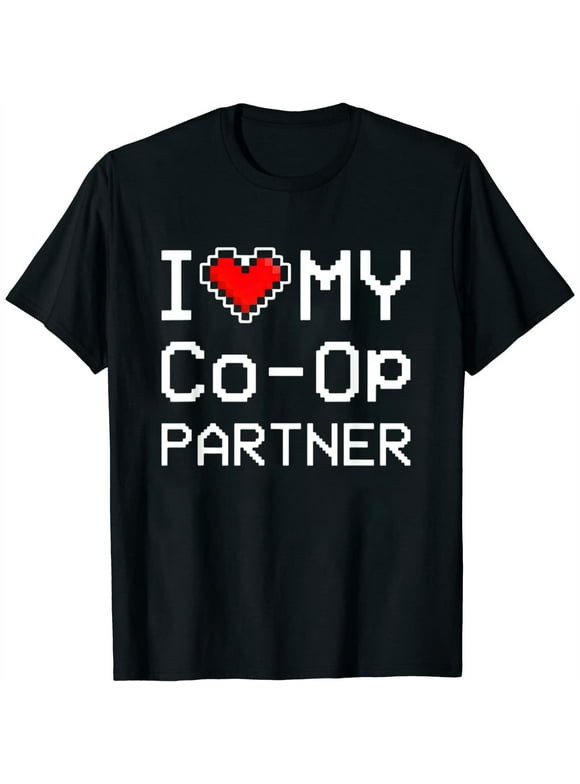 Womens I Love My Co-Op Partner, Pixel Heart, Retro Gamer T-Shirt Black Small