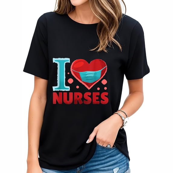 Womens I Love Nurses T-Shirt Black