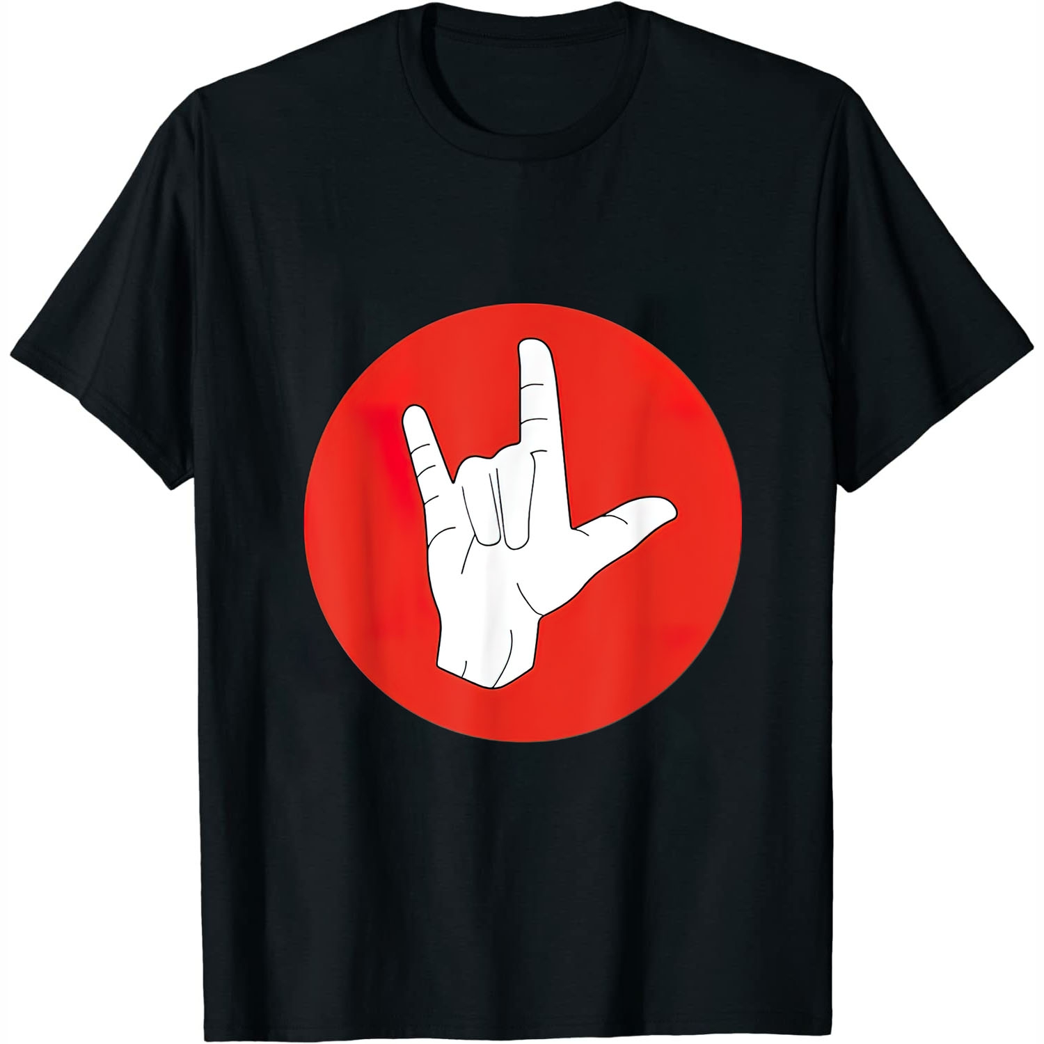Womens I Love You! Red ASL Sun Hand Gesture Sign language T-Shirt Black ...