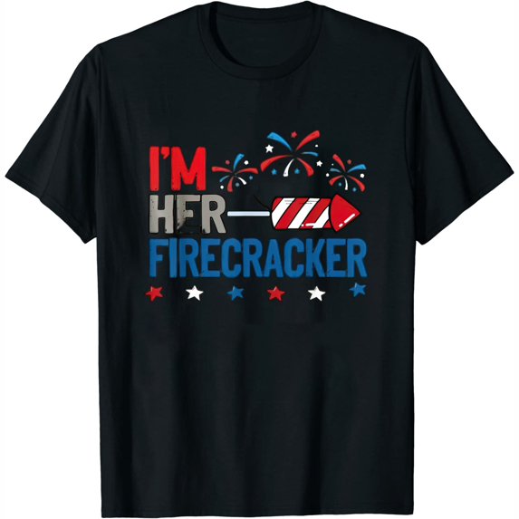 Womens I'M Her Firecracker Funny 4Thofjuly Matching Couples For Him T-Shirt White 2X-Large