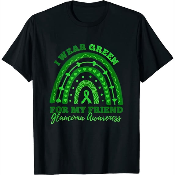 Womens I Wear Green For My Friend Rainbow Glaucoma Awareness T Shirts Black 2X-Large