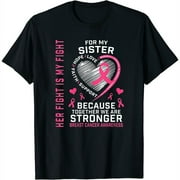 LADYCARE Womens I Wear Pink For My Sister Breast Cancer Family Fight Graphic Round Neck T Shirt Black 2XL