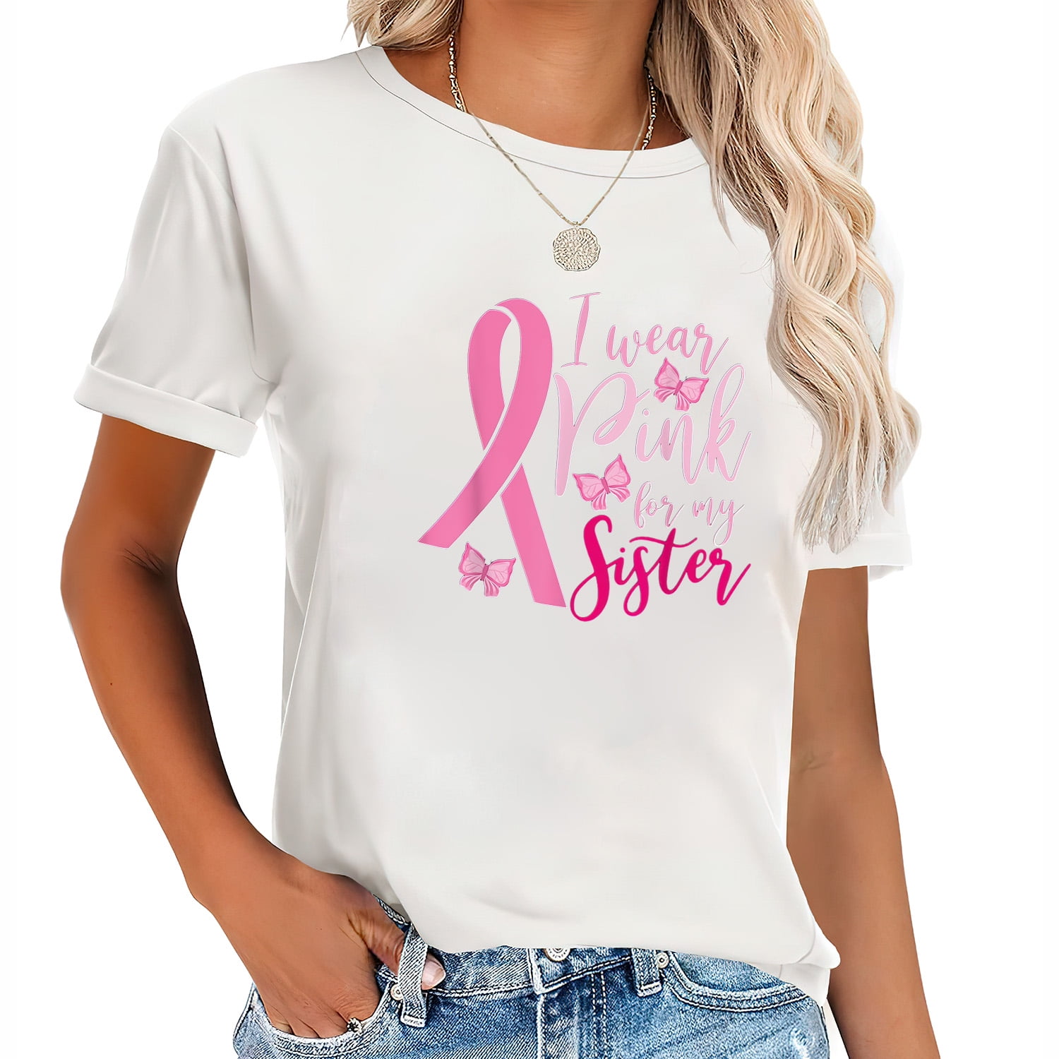 I Wear Pink For My Sister Breast Cancer Awareness Tee I Wear Pink For My Sister Breast Cancer Awareness Tee