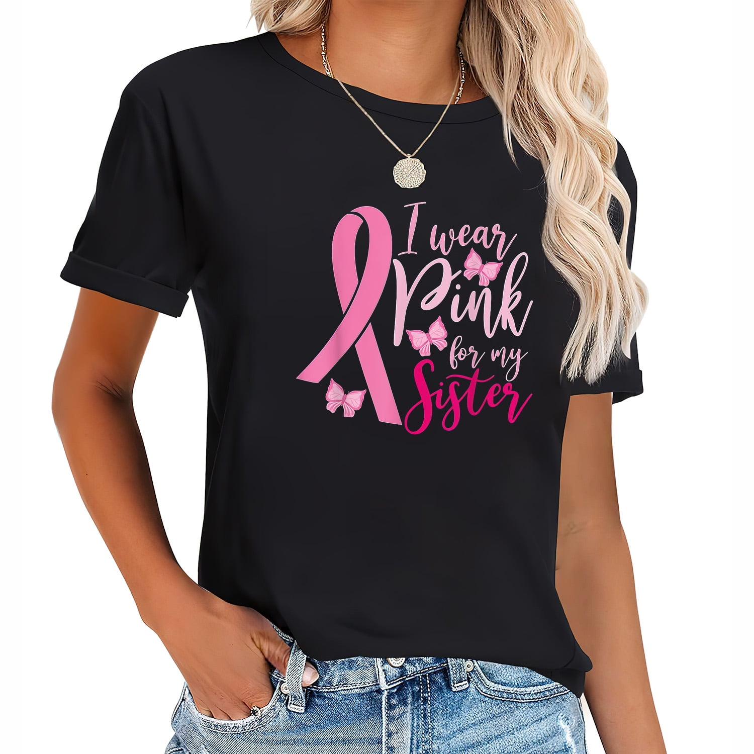 Womens I Wear Pink For My Sister In Law Breast Cancer Awareness T Shirt  Black 2X-Large - Walmart.com