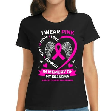 Womens I Wear Pink In Memory Of My Grandma Breast Cancer Awareness Short Sleeve T-Shirt Black 2X-Large
