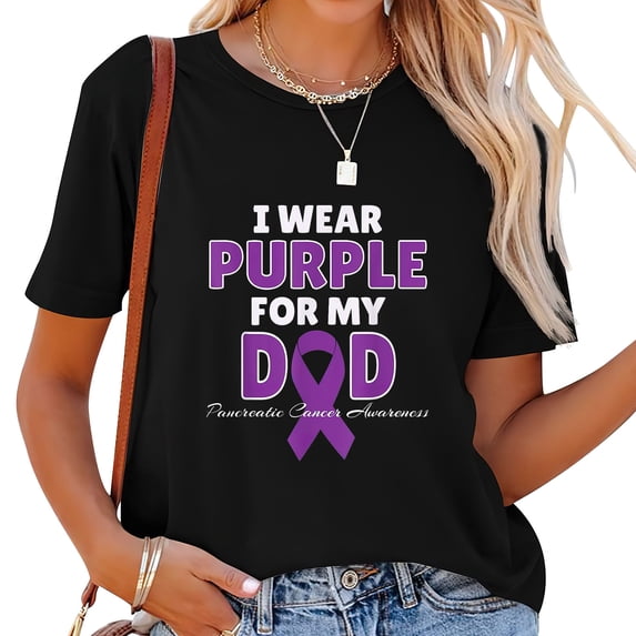 Womens I Wear Purple For My DAD Pancreatic Cancer Awareness Gift T-Shirt Black