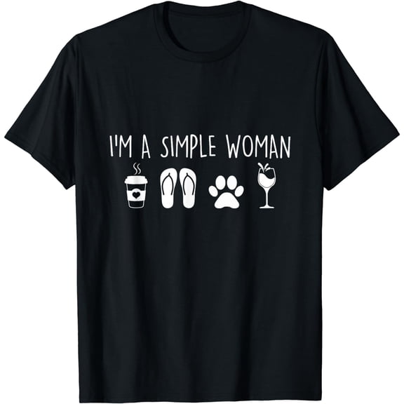 Womens I'm A Simple Woman Coffee Flip Flops Dog Wine T-Shirt