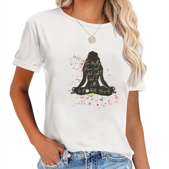 Womens I'm Mostly Peace Love And Light And A Little Go Yoga Shirt