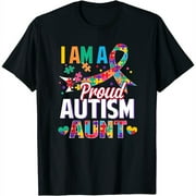 Womens I'm a Proud Autism Aunt Autism Awareness Puzzle Piece Auntie T-Shirt Black