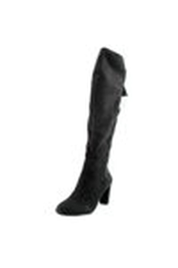 Womens I35 Hadli Fringe Tie Pull On Over The Knee Boots, Black