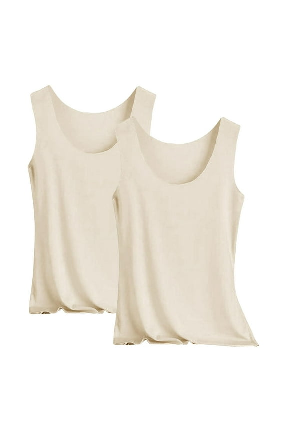 Womens Ice Silk Tank Top 2PC Plus Size Tanks Sleeveless U Neck Camisole Basic Pajamas Stretchy Slim Cami Summer Easy Breathable Sleepwear 2026 Trendy Comfy Spaghetti Tops