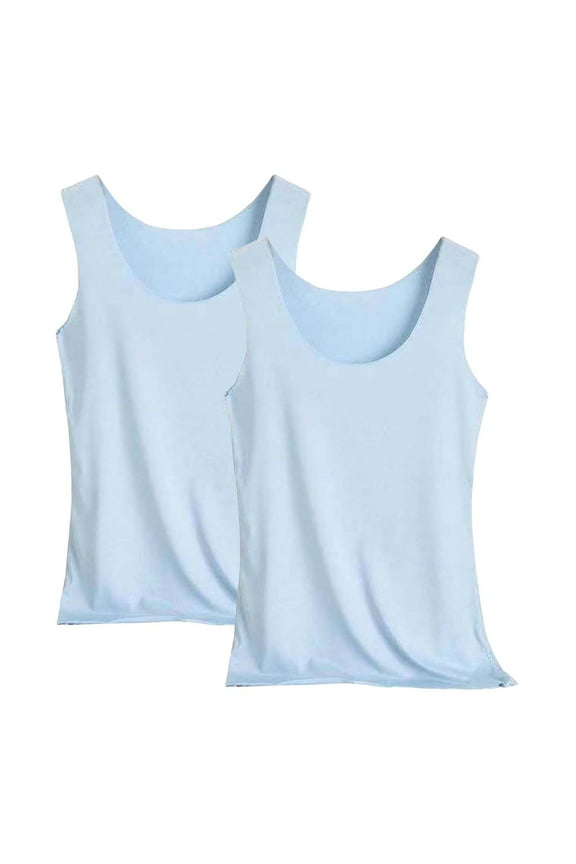 Womens Ice Silk Tank Top 2PC Plus Size Tanks Sleeveless U Neck Camisole Basic Pajamas Stretchy Slim Cami Summer Easy Breathable Sleepwear 2026 Trendy Comfy Spaghetti Tops